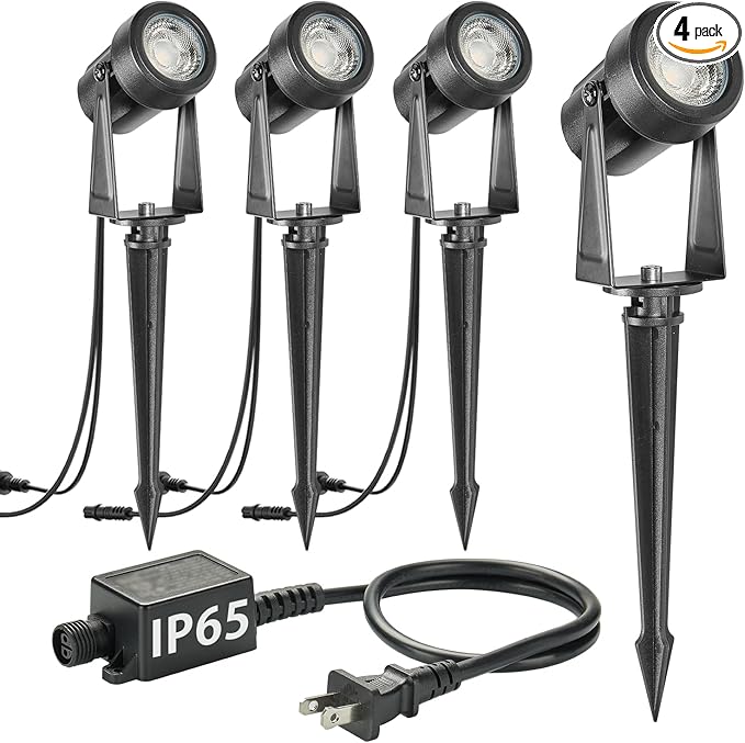 SUNTHIN Outdoor Landscape Lighting, 4 Pack Outdoor Spot Lights with Transformer for Yard, Plant, Lawn, Tree, Flags, House, Garden, Fence Use, IP65 Waterproof & Connectable
