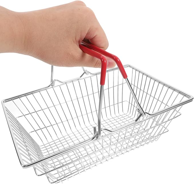Mini Iron Shopping Basket with Handles Small Grocery Basket for Pretend Play and Storage for Boys