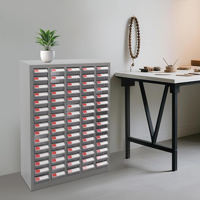 Drawer Storage Cabinet | Storage Cabinet Part Organization Shelves | Bolt and Nut Tool Storage Steel Cabinet | Hardware Organizer and Storage Organization | with Dividers and Labels (Clear)
