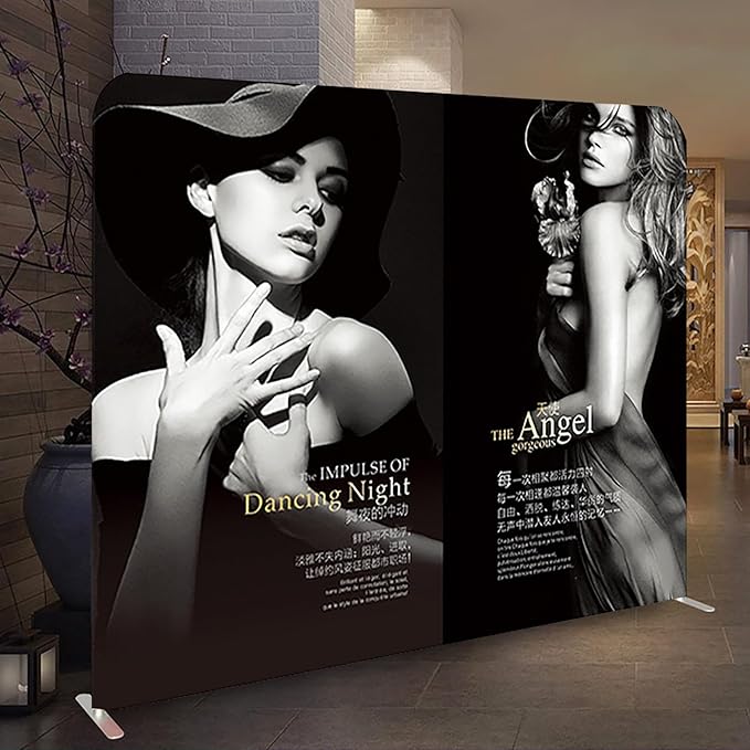 Customizable Tension Fabric Display Backdrop,Stand Banner with HD Printing for Trade Show,Exhibition,Booth,Conference,Weddings,Party,Quick Curtain Show(Frame+Double-Sided Print 7.5x16.5ft)