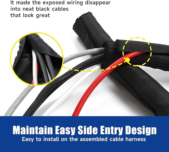Automotive Wire Sheathing Split Wire Loom Braided Mesh Woven Cable Sleeve for Wires/Cable Cord Protector (1/2" - 48 Feet)