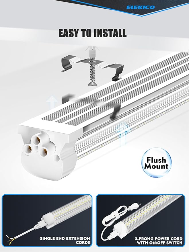 6 Pack 50w 4ft Led Shop Light, Super Bright 7500lm 5000k V Shape 4' Led Shop Lights, Linkable 4 Foot Led Shop Lights for Garage Warehouse, Supermarket, Basement, Barn, Storage Area