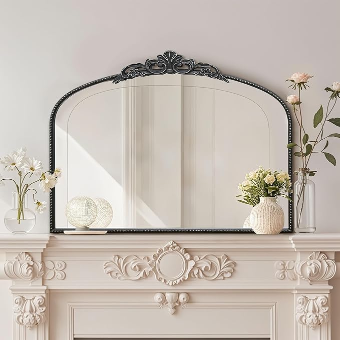 Micasso Vintage Wall Black Mirror: 29"x 36" French Baroque Antique Mirror - Traditional Ornate Decorative Arched Mirrors for Wall/Bathroom/Entryway/Fireplace/Hallway - Home Decor for Living Room