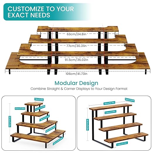 ELITEROO Wood Tiered Display Stand, 4 Tier Display Stands for Vendor Events, Retail Craft Show Display Risers, Table Top Market Display Shelf for Perfume Candles Tumbler Figures Makeup, Straight