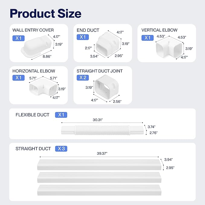 DELLA 4" 13 Ft Mini Split Line Set Cover with Flexible Duct, Decorative PVC Lineset Cover Kit, Paintable for Air Conditioner, Central AC, HAVC & Heat Pumps Systems Tubing Cover, White