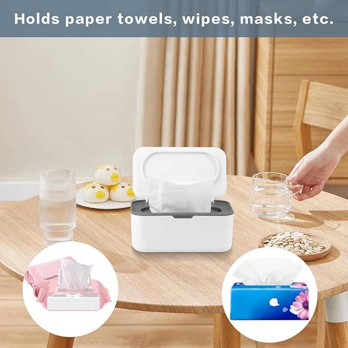 2Pcs Baby Wipes Dispenser, Wipe Holder for Baby & Adult, Keeps Wet Tissue Fresh,Easy Pull Wipes Pouch Case(Gray/Blue)