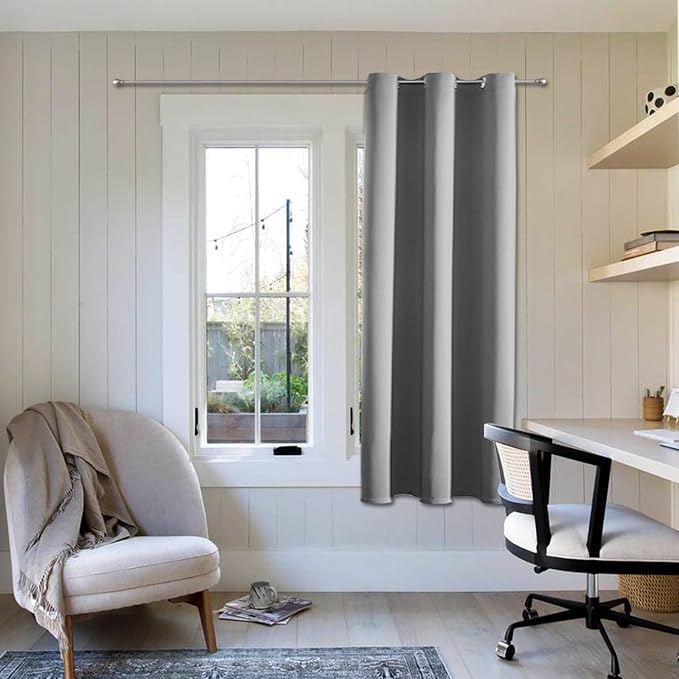 ChrisDowa Blackout Curtains 48 inches Long for Bedroom - Grommet Thermal Insulated Room Darkening Curtains for Living Room (1 Panel, Light Grey, 42 x 48 Inch)