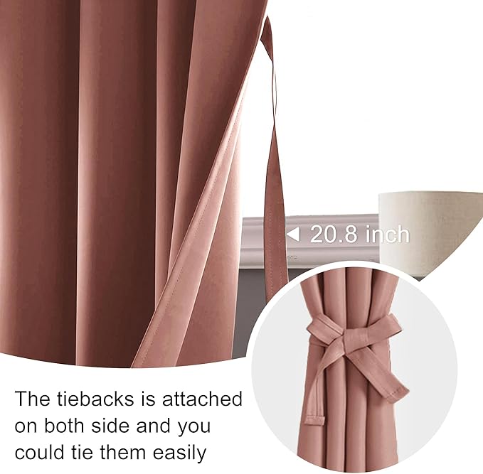 JIUZHEN Blackout Curtains for Bedroom - 60 Inch Extra Wide Thermal Insulated Room Darkening Privacy Soundproof Curtains for Living Room/Dorm Room, Set of 2 Panels, 70 x 63 inches,Dusty Rose