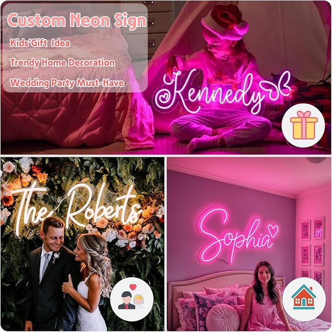 Custom Neon Signs for Kids Name Sign, Personalized Dimmable LED Light Sign Bedroom Decorations, Customizable Neon Name Sign for Wedding Party Home Decor
