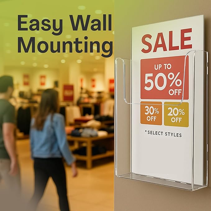 Acrylic Brochure Holder for Wall Mounting, Clear Display for 8.5" x 11" Flyers, Literature Holder for Magazines, Pamphlets, Menus, Includes Screws & Plastic Anchors – Pack of 20