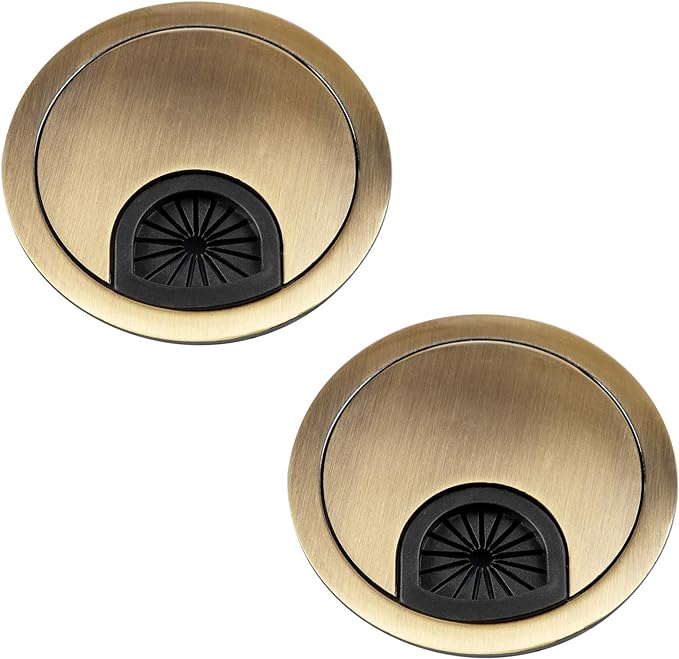 Desk Grommet for Wire Organizer,PC Computer Desk Plastic Grommet Cord, Tidy Cable Hole Cover Organizers,2 Pack (60mm, Gold)