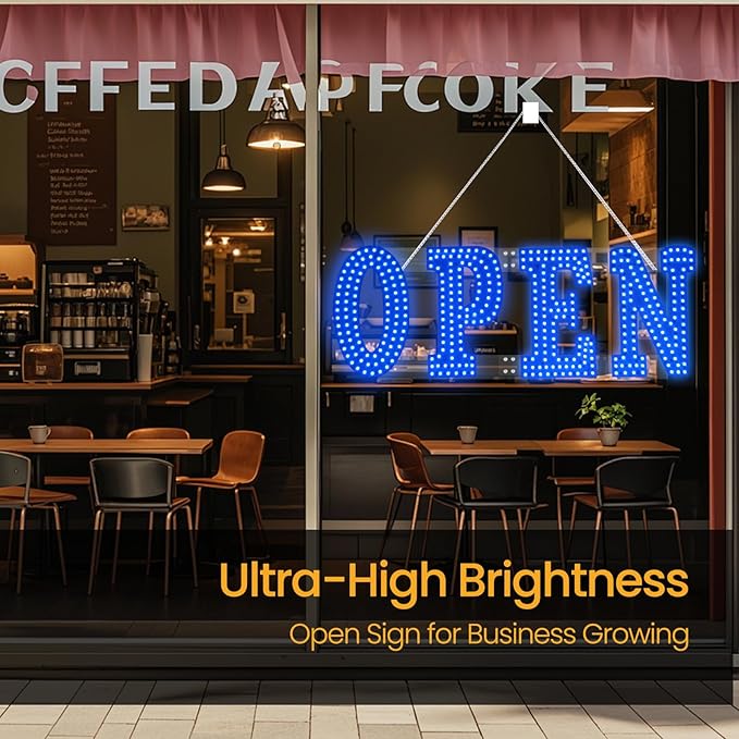 LED Open Signs for Business 30"x10" Dimmable 7 Color Bright Business Open Sign with Hanging Installation for Window Stores, Hotel, Store, Bar, Retail Shop, Salon, Restaurant