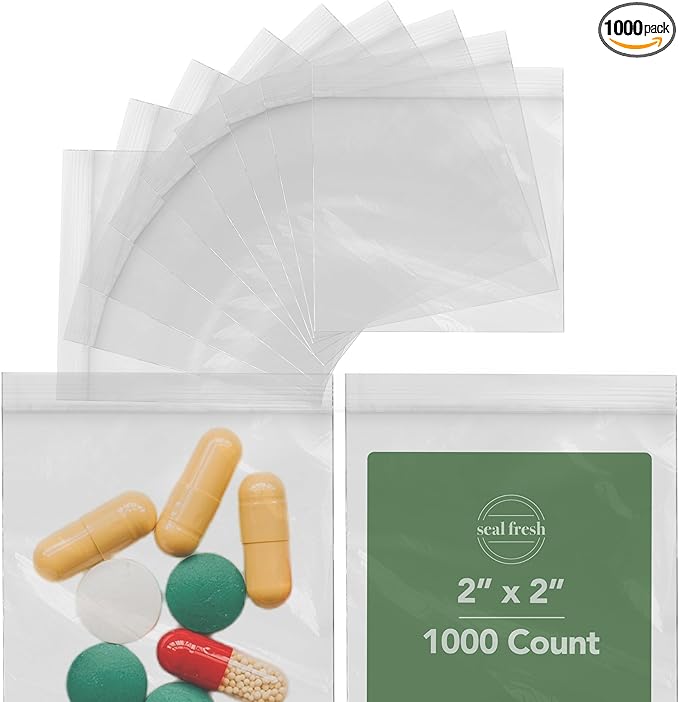 2 x 2 Inch Resealable Plastic Bags 1000 Pack — Clear Reclosable Mini Bags with Zipper Seal for Jewelry, Beads, Small Parts, Crafts, Hardware