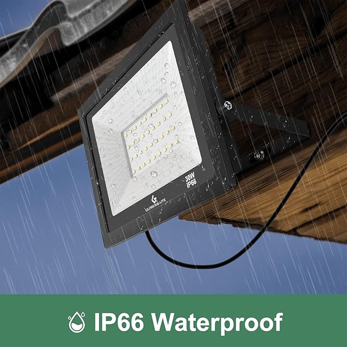 GLORIOUS-LITE LED Flood Lights Outdoor, 100W 10000LM Outside LED Work Light with Plug, 6000K Daylight White, IP66 Waterproof Portable Spot Security Lights for Garage, Yard, Garden, Playground(2 Pack)