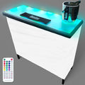 PartyLife Glowing LED Surface Portable Bar Table w/Mobile App, Wireless Remote, Folding Legs, 2 Bar Skirts, Heavy-Duty Storage Shelf & Carrying Case - White Skirt