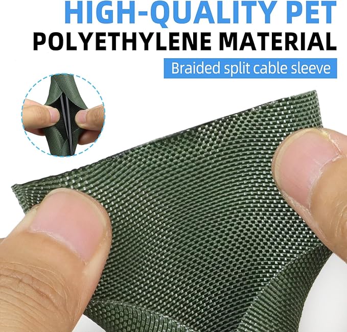 Automotive Wire Loom Tubing, Split Braided Cord Protectors from Pets No Chew, Flexible Cable Sleeve Cable Management for TV/Computer/Electric Wires (Deep Green, 1/2"-10ft)