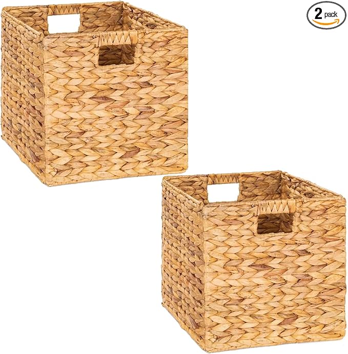 12x12in Wicker Storage Baskets - Large Cube Storage Bins for Bedroom, Living Room, Nursery (2 Packs)