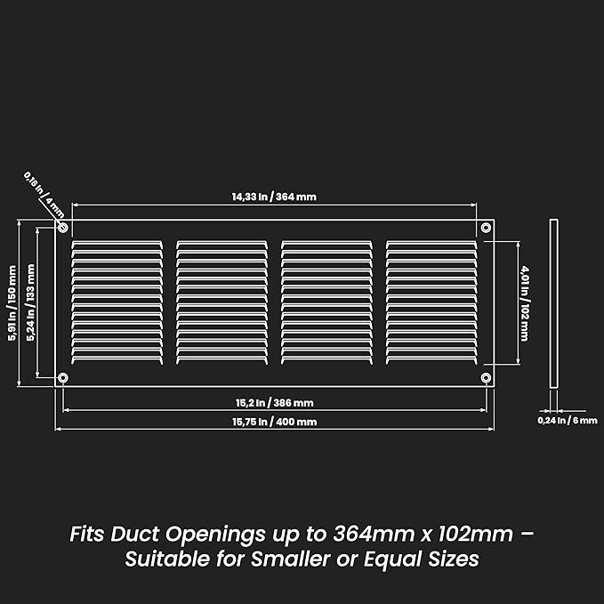 Repa Market Air Vent Cover 16x6 Inch (Outer Dimensions) White Galvanized Steel Louvered Grill Cover with Mesh Screen/Wall or Ceiling Vent/HVAC Register for Indoor and Outdoor Ventilation