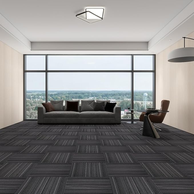 ALTRUISTIC Heavy Duty Commercial Carpet Tiles 24" x 24", 18 Pcs/72 sq ft (FlexLok tabs Included),Non-Slip Soft Square Carpet Floor Tile for Office Bedroom Living Room Kitchen Garage Gym (Black)