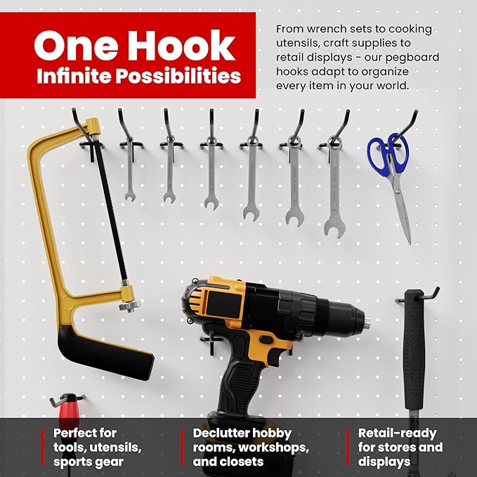 FactorDuty 4" Length Steel Black PEG Board Pegboard Shelving Hooks Wholesale Lot 20 lbs PEG Hooks Organizer Tools for Craft Storage, Garage, Kitchen, Tools and More