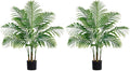 2 Pack Artificial Palm Tree 3FT Artificial Plants Indoor Tropical Fake Palm Tree Areca Floor Plant in Black Pot with 9 Trunks & Real Bark Design, Faux Palm Plant for Outdoor Patio Home Office Decor