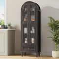 71” Tall Arched Pantry Cabinet with Glass Door, Display Cabinet Organizer with Drawer, Versatile Pantry with Top-Opening Storage Container for Living, Kitchen Dining Room