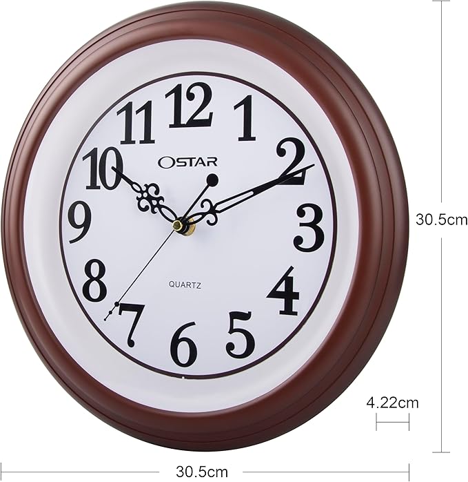 OSTAR Silent Rustic Wall Clock, Battery Operated, Vintage 12 Inch Round Clock, Living Room Bedroom Kitchen Wall Decor