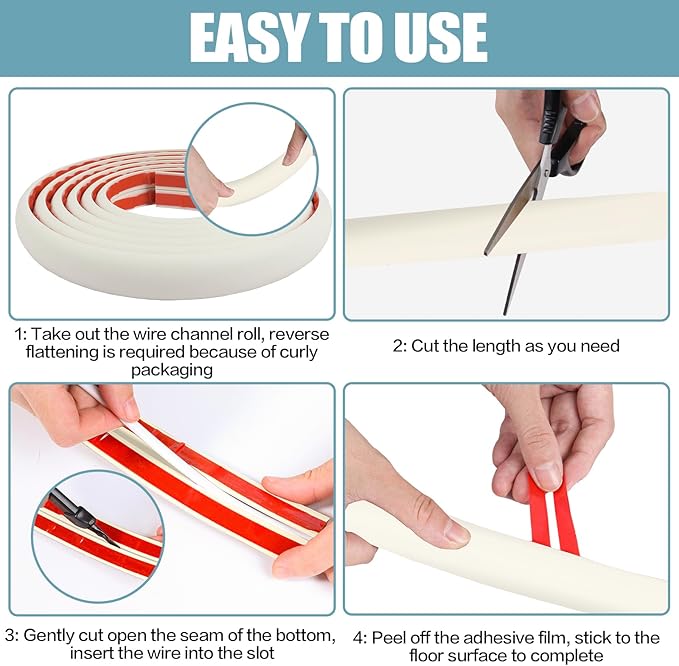 Floor Cord Cover Cable Cavity Self Adhesive Cord Hider Floor 3.3FT Floor Cable Management Power Cord Protector Floor Electric Cord Covers for Offices, Gym, Exhibitions (Beige, 1.18" x 3.3')