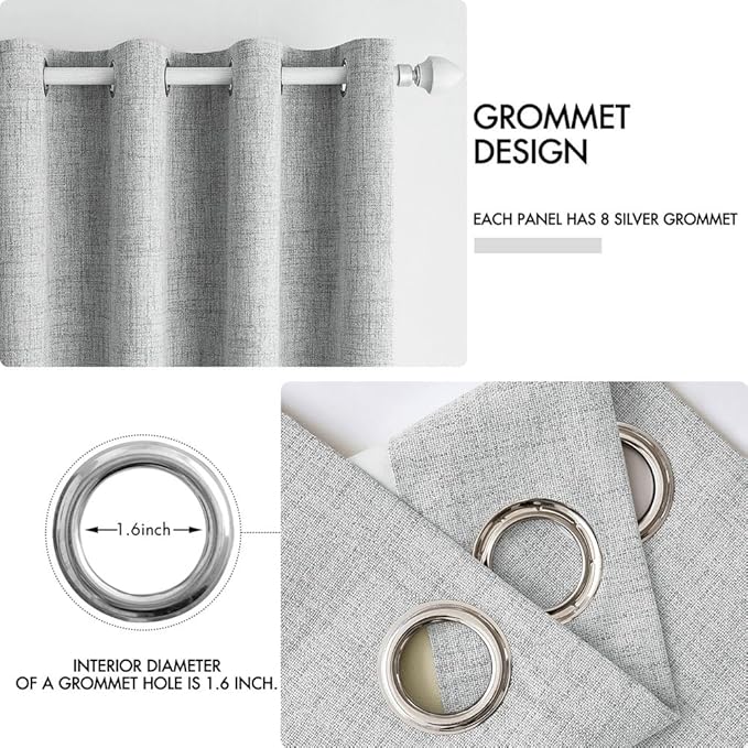 MIULEE 100% Blackout Linen Curtains for Bedroom Thermal Insulated Glacier Gray Grommet Room Darkening Curtains & Drapes for Living Room Nursery 52 x 108 Inch (2 Panels)