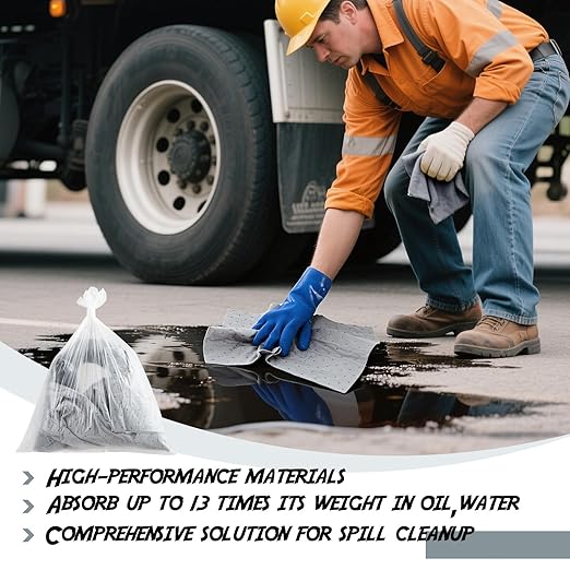 29 Pcs Universal Spill Kit Portable Complete 2.6 Gallon Spill Kit, Absorbs Oils Water and More, Yellow Bucket, 20 Absorbent Pads, 2 Pcs 3" x 4' Sorbent Socks, 5 Disposal Bags, PVC Gloves