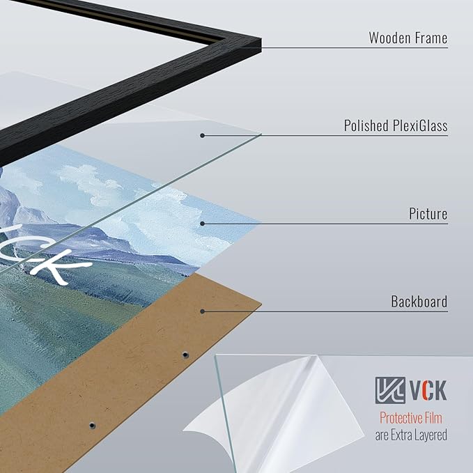 VCK 14x24 Picture Frame Set of 5,Exclusive Black Woodgrain Poster Frame with Polished Plexiglass, Wall Hanging
