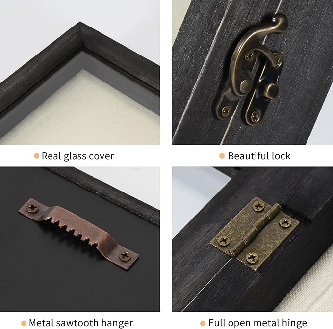 TJ.MOREE Flowers Shadow Box Display Case Large Shadow Box Frame with Glass Window Door Picture Frame Wedding Bouquet Memorabilia Medals Photos Memory Box for Keepsakes - (Rustic Black, 12 x 12 )