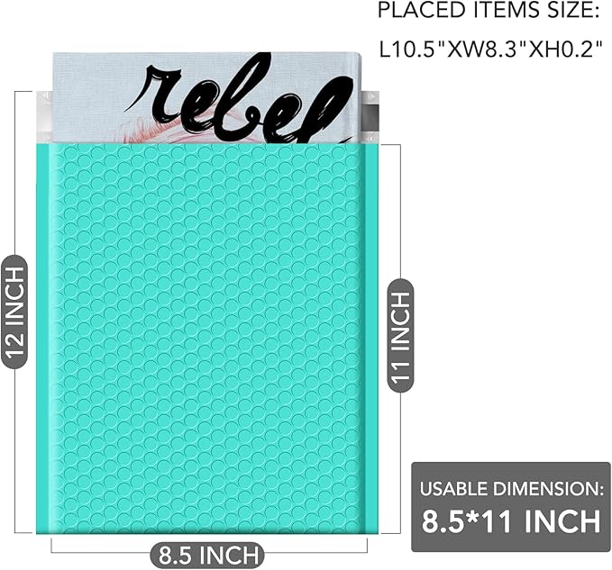 GSSUSA Teal Bubble Mailers 8.5X12 Inches 500 Pack, Padded Poly Bubble Mailer, Large padded Envelopes Strong Adhesion Bubble Envelopes,Self-Seal Mailing Envelopes for Small Business,Package Supplies