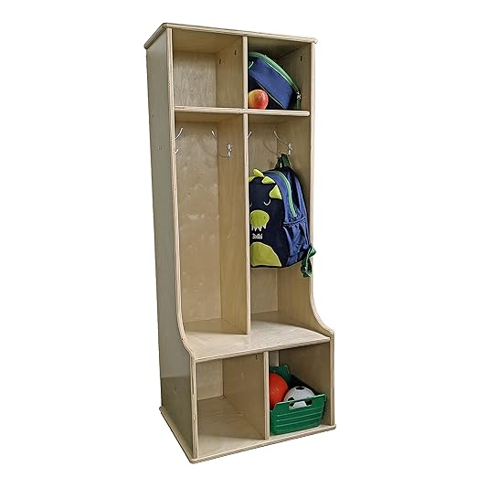 Factory Direct Partners 13138-NT Birch 2-Section Coat Locker with Bench, Storage Cubbies and Coat Hooks - Natural