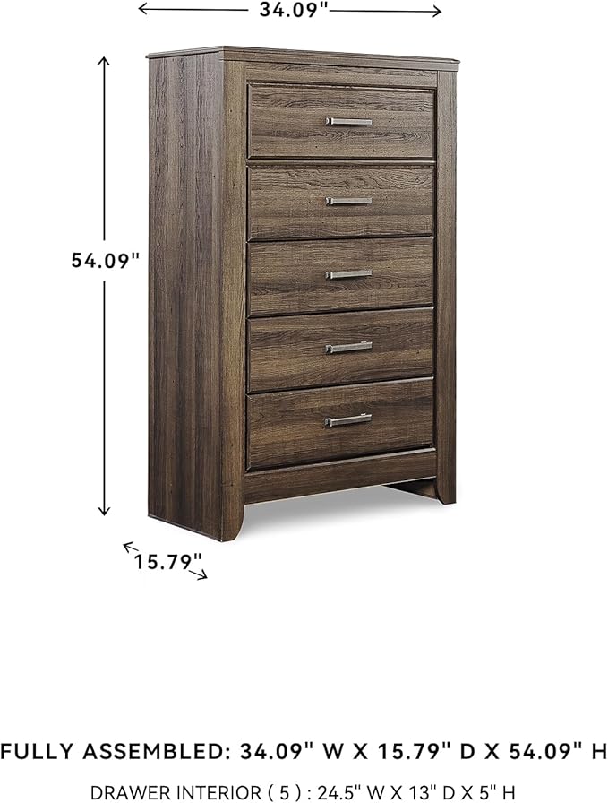 Signature Design by Ashley Juararo Rustic 5 Drawer Chest of Drawers, Aged Dark Brown