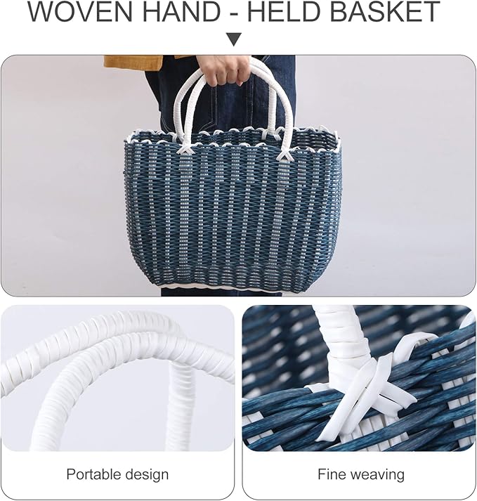 Basket Woven Tote Bag with Handle Large Capacity Shopping Tote Reusable Grocery Shopping Bag for Home, Travel and Shopping