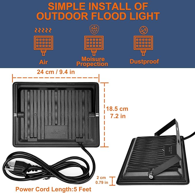 XXBSAZ 2 Pack 150W LED Flood Lights Outdoor, 18,000LM Plug-in Hardwire Work Light IP66 Waterproof - 6500K Daylight Bright for Yard, Garage, Stadium