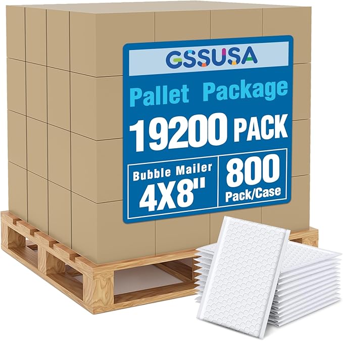 GSSUSA White Bubble Mailers 4x8 Inches 19200 Pack, Usable Size 4X7" Bubble Envelopes for Small Business, 1Pallet Padded Envelope, Shipping Mailers, Packaging Bags, Mailing Envelopes, Shipping Supplies