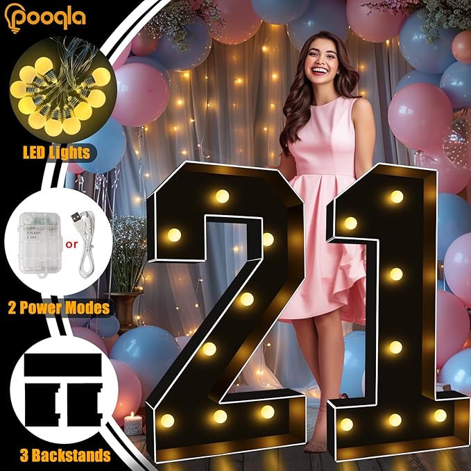 Pooqla 3 FT 4 FT Marquee Light Up Letters, Black Giant Letter Sign Marquee Letter Lights, Big Mosaic Letters Numbers for Balloons Birthday Party Anniversary Wedding Decorations, 3FT Number 0