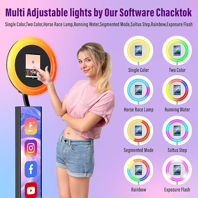 JIYANG Portable Photo Booth Compatible with Ipad 10.2-13inch,Photo Booth Machine with CHACKTOK APP Control,Photobooth VIP,Music Sync,Free Custom Logo,Light Box Honeycomb Case(Black)