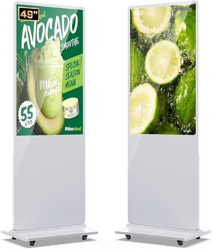 MWE 49 Inch Indoor Floor Standing Digital Signage Advertising Display Kiosk LCD Screen Commercial Totem Android System Vertical Poster with Auto Media Player-White