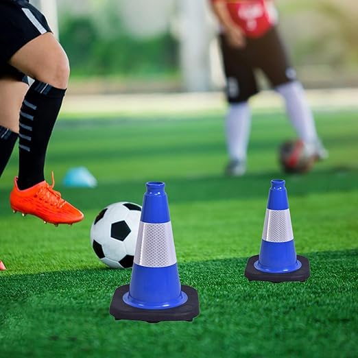8 Pack 12 Inch Blue Safety Cones Durable with Black Base, Driveway Markers, Skating Practice, Pet Agility Training, Parking Lot Use (8, Blue, 12 Inch)