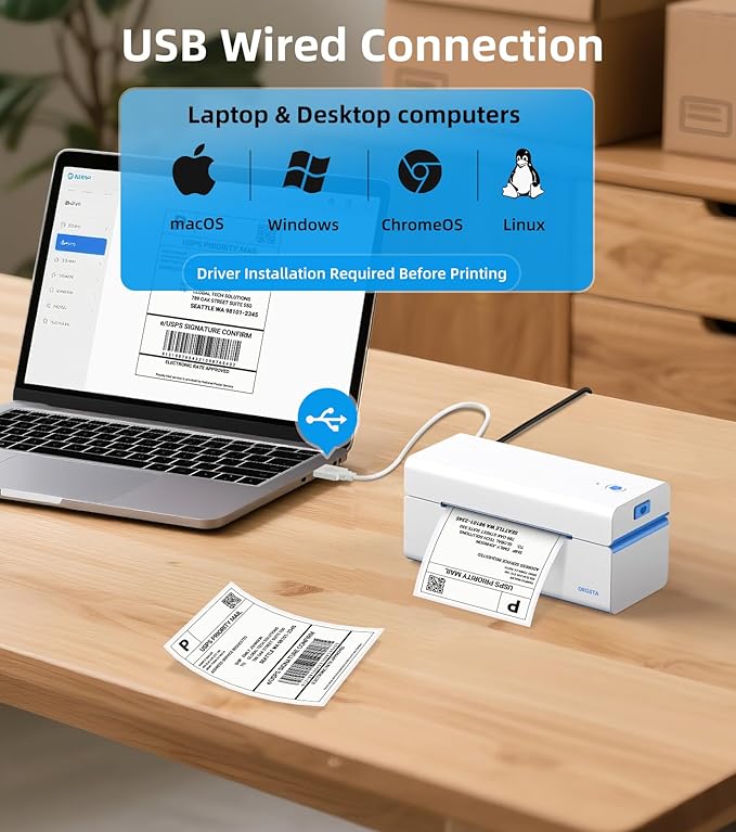 ORGSTA Bluetooth Thermal Shipping Label Printer 4x6, Wireless & USB Label Printer for Small Business, Compatible with Android, iPhone, Windows, USPS, Amazon, Etsy, Shopify - T001-Plus