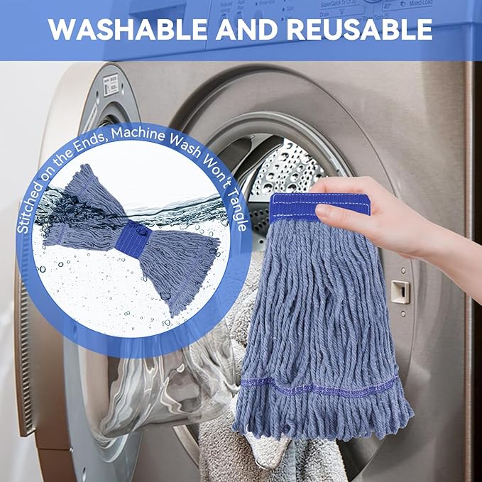 Commercial Heavy Duty Mop Heads Replacement for Rubbermaid: 3 Packs Industrial Wet Mop Head for Floor Cleaning - Cotton Commercial Products Wet Refills