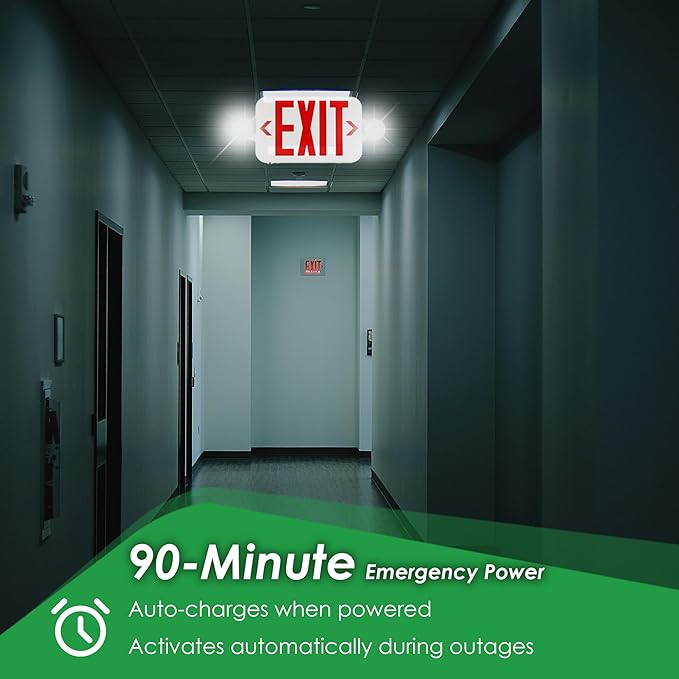 Gruenlich LED Exit Sign Combo with Emergency Lights, Adjustable Heads and Double Sided, Battery Backup, UL 924 Qualified, AC 120-277V, Commercial Emergency Exit Light for Business- 1 Pack