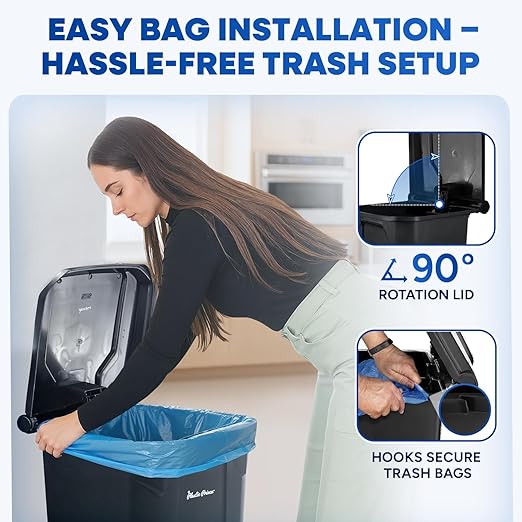 22 Gallon Step-On Trash Can/Container, Black Plastic Dustbin with Lid and Foot Pedal, Hands-Free Disposal