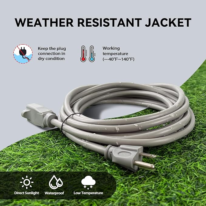 6 Ft Heavy Duty Indoor Outdoor Extension Cord - 16/3 SJTW Waterproof Power Cable with 3 Prong Grounded Plug, Grey - Durable, Weather Resistant, for Home, Garden, and Worksite Use.