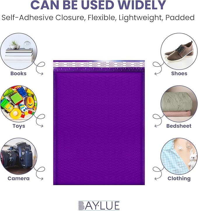 Purple Large Poly Bubble Mailers 12x15 inch | Self Seal Padded Envelopes Cushioned Bubble Mailer | Usable Size 12x15 | WaterProof | Lightweight mailing Shipping Bags | 100 Pack Bulk