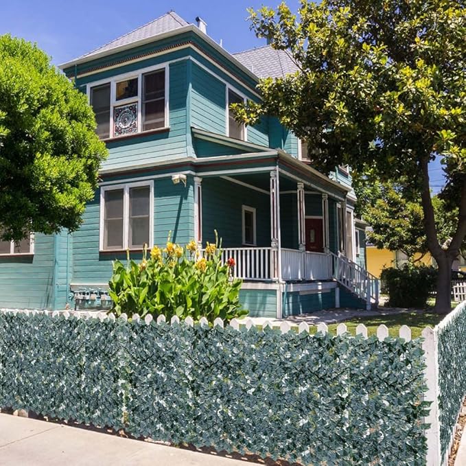 TANG 6'x28'FT Faux Ivy Privacy Fence Screen Roll- 1Pc Artificial Leaf Fences Greenery with Lattice Panel,Outdoor Green Wall Chain Link Fence Covering for Balcony Backyard Patio, Dark Green Ivy