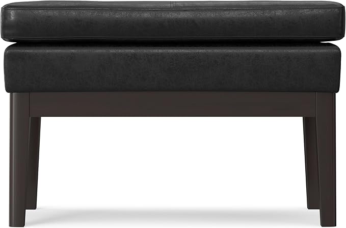 SIMPLIHOME Carlson Small Ottoman Bench - 27 inch Wide Upholstered Woven Fabric Rectangle Ottoman in Distressed Black, Mid Century Modern Bench for Bedroom or Living Room with Padded Seat